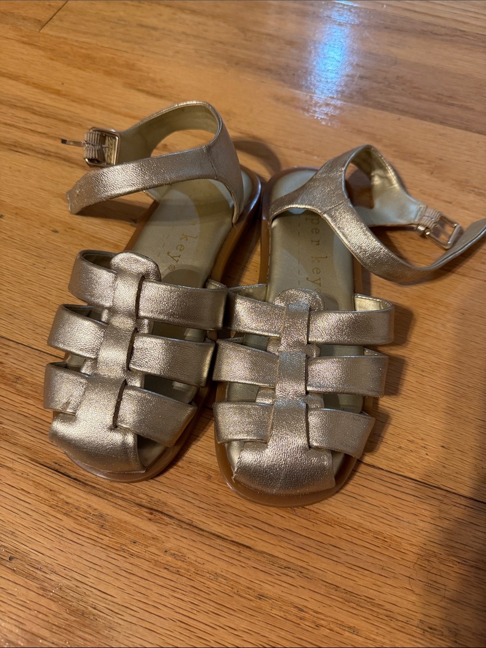 Kids Cooper Key Metallic Gold Sandals with Ankle Strap